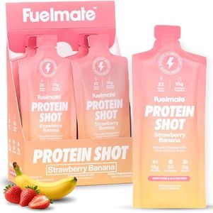 FUELMATE Strawberry Banana Liquid Collagen Easy Protein Shots - 15g Protein + 22 Amino Acids - Hydrolyzed Bovine Collagen Peptides for Skin, Hair & Joints - 10 x 1.29oz - Sugar, Dairy & Gluten Free