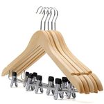 The Hanger Store 10 Wooden Suit Coat Clothes Hangers with bar and clips for Trousers, Skirts, Shirts