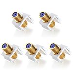 TNP Coaxial F Connector (5 Pack) RG-6 Keystone Jack Insert Snap In Adapter Port Female Gold Plated Digital Coax Inline Coupler For Wall Plate Outlet Panel