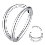 Popuhoops 18G 8mm Double Hoop Nose Ring Silver 316L Surgical Steel Cartilage Earring Septum Jewelry Seamless Hinged Clicker Segment 18 Gauge Conch Daith Tragus Helix Rook Piercing Lip Ring