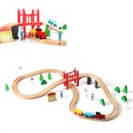 Wooden Train Tracks & Train Sets, 42 Pieces, Gift Packed Toy Railway Kits for Kids, Toddlers, Premium Wood Construction Toys