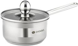 Daniks Mini 0.8 Quart Stainless Steel Saucepan with Glass Lid | Induction Small Sauce Pot | Dishwasher Safe Pot | Pot for Boiling, Milk, Spaghetti, Soup for 1 Person | Silver