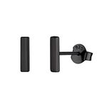 ChicSilver 8MM Black Bar Earrings for Women Sterling Silver Stud Earrings Hypoallergenic Minimalist Small Ear Studs