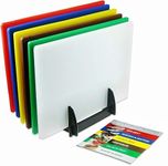 Stalwart 6 x Colour Coded Chopping Boards Set Incl Rack and Wall Chart 450x300x10mm. LDPE Hygienic and Easy to Clean.