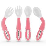 LessMess4Kidz Silicone Baby Fork and Spoon Set Toddler Utensils BPA Free. Bendable Self Feeding 2 Colors 100% Food Grade Baby Feeding Spoon and Toddler Fork Great for Snack with Travel Safe Case