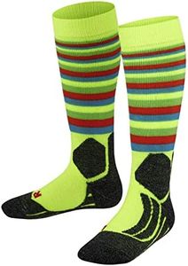 FALKE Unisex Kids SK2 Stripes Ski Socks, Merino Wool, Patterned Knee Highs, Medium Cushion, Breathable Quick Dry, Yellow (Lightning 1690), 13-3.5, 1 Pair