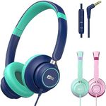 MEE audio KidJamz KJ45 Children’s Safe Listening Headphones with Volume Limiter & Microphone, Adjustable On-Ear Kids Headset Wired w/ 3.5mm Jack for Online Learning/School/Travel/Tablet (Blue/Teal)