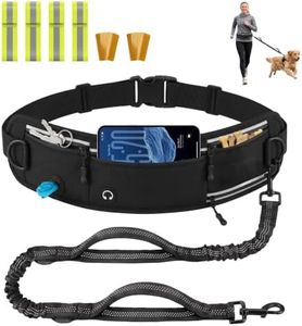 LOMOOWAY Hands Free Dog Leash with Waist Bag, 4 Reflective Wristbands, 2 Sticker Sets, Shock Absorbing Bungee Leash for Walking, Running & Training, Holds Up to 220 lbs for Medium & Large Dogs