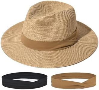 FURTALK Panama Hat Sun Hats for Women Men Wide Brim Fedora Straw Beach Hat UV UPF 80+