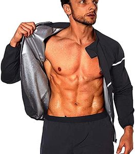 NINGMI Sauna Suit for Men Sweat - Long Sleeve Shirt Jacket Workout Body Shaper Zipper Top Slimming Fitness Trainer Gym