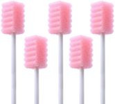 100 Pcs Disposable Mouth Swabs Sponge, BVN Oral Swabs, Oral Care Swabs Disposable, Mouth Swabs, Unflavored and Sterile Disposable Dental Swabsticks for Mouth Cleaning, Sawtooth-Shaped Pink.