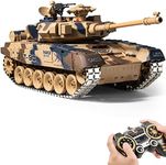 Supdex RC Tank, 1:18 Aluminium Alloy Tracks Remote Control Model Tank Toys, 2.4Ghz RUS T-90 Army Tank with Smoke, Light &Sound, RC Military Vehicle That Shoots BBS and Water Bullets for Adult and Kid