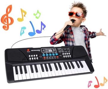 M SANMERSEN Kids Piano Keyboard 37 Keys with Microphone, Music Toys Birthday for 3 4 5 6 Year Old Girls, Black