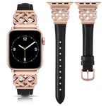 TOYOUTHS Compatible with Apple Watch Strap Leather Band 38/40/41/42mm Women Slim Dressy Leather Bracelet with Designer Interlock Buckle iWatch Bands Series 10/9/SE/8/7/6/5/4/3/2/1, Black/Rose Pink