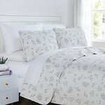 Southshore Fine Living, Inc. Oversized Queen Quilt Bedding Set, 3-Piece, Full/Queen Bedspread Set with 2 Shams, Sweet Flowers Floral Coverlet for Full or Queen Beds, Microfiber Quilt, Grey