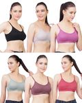 B-SOFT Medium Impact Sports Bra for Women | Daily Use | Non-Wired | Non-Padded | Seamless Bra | Full Coverage | Suitable for Gym,Yoga,Workout-34 (Pack of 6)