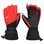 Baogaier Snow Gloves Waterproof Thermal Ski Gloves Men Women Winter Windproof Vent Warm Insulated Touch Screen Gloves with Fingers Unisex for Ice Skating Snowboarding Shoveling - XL, Red