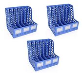 FosCadit Plastic 6 Section File Holder Office Desk Organizer Literature Magazine Book Paper Document Folder Tray- Blue (File Plate 6 Sec 3Pcs)