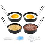 Egg Rings, 3.5 Inch Egg Cooking Rings for Griddle Frying Eggs (4 Pack Food Grade Stainless Steel Non Stick Round Egg Pancake Molds with Oil Brush and Egg Separator)