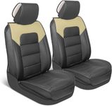 MotorBox Car Seat Covers – Classic Edition Faux Leather Black & Beige Seat Covers for Car – Perforated Cushioned Seat Protectors for Automotive Accessories, Trucks, SUV, Car – Two Front Covers