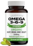 OMEGA 3-6-9 CAPSULES [Organic / Vegan / 70,000MG] Extra Strength Omega 3 6 9 for Pain Relief, Inflammation, Stress - 70 Easy To Swallow Softgels with Hemp Oil + GLA (1000mg). High Potency Natural Supplement.