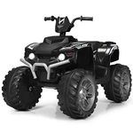 Costzon Kids ATV, 12V Battery Powered Electric Vehicle w/LED Lights, High & Low Speed, Horn, Music, Radio, USB, Treaded Tires, Ride on Car 4 Wheeler Quad for Boys & Girls Gift, Ride on ATV (Black)