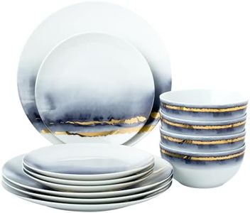 Joseph Sedgh Collection “Lazuli” 12-Piece Porcelain Dinnerware Set, Service for 4, Blue and Gold