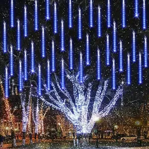 Joomer Christmas Lights Outdoor, 11.8 inch 10 Tubes 240 LED Meteor Shower Lights, LED Snow Falling Icicle Cascading Light with Timer Waterproof and Connectable for Christmas Decoration (Blue)