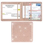 Car Registration and Insurance Holder, Vehicle Glove Box Car Organizer Men Women Wallet Accessories Case for Cards, Essential Document, Driver License by Cacturism, Bling Rose Gold