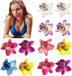 12PCS Double Chiffon Orchid Flower Hair Clips Hawaii Flower Slide Alligator Clip Wedding Party Bridal Hairclips Hair Pins Barrette Hairpieces Beach Wear Accessories(Color Random)