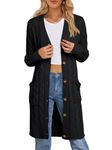 MEROKEETY Women's 2024 Long Sleeve Cable Knit Long Cardigan Open Front Button Sweater Outerwear, Black, Medium