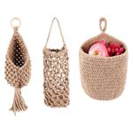 Povxlum 3pcs Hanging Wall Baskets, Hanging Fruit Baskets, Woven Wall Mounted Vegetable Baskets, Wall Decor Baskets for Kitchen Storage, Living Room, and Porch