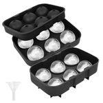 YHT 2 Pack Large Ice Cube and Ball Tray Molds with Lids and a Funnel,Reusable Silicone Square Ice Cube Maker Moulds for Whiskey,Cocktails,Drinks(Black)