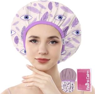 Years Calm Evil Eye Shower Caps for Women Reusable Waterproof, Pattern and Solid Color Dual-Layer Design, Hair Cap for Shower with Elastic Band, Fits Braids, Dreadlocks & Long Hair (Purple)