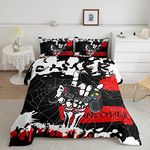 Skull Gamer Bedding Set Teens Playing Video Game Comforter Set for Kids Boys Girls Black Gaming Joystick Reversible Comforter Cobweb Skeleton Gamepad Decor Quilt Set with 1 Pillowcase 2Pcs Twin Size