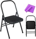 INNOLIFE Yoga Auxiliary Chair Foldable Backless Yoga Chair with Purple Yoga Resistance Band for Abs & Core, Flexibility and Strength Training and Back Pain Relieving (Black)