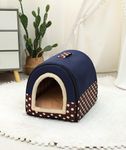 M&F ECOM Large Size Dog/Cat/Pet House, Foldable & Portable, 2 Way usable Cosy & Comfortable Pet House,Washable,Safe & Hygienic House for All Pets.Soft Pillow Mat Extra.(L,Brown Blue Polka)