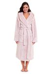 Daisy Dreamer Womens Snuggle Fleece Dressing Gown Robes Extra Long Super Soft Cuddly Velvet Touch Plush Bathrobe Gowns For Ladies, Snuggle Pink Medium 12-14