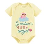 KNITROOT Grandparent Family Special Onesies, Unisex Baby Kids Cotton Lycra Envelope Neck Half Sleeve Yellow Romper, Bodysuit, Sleepsuit, Grandma's Little Angel, 0-3 Months, Infant Cloth for Boys-Girls