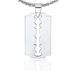 Fusamk Punk Rock Stainless Steel Razor Blade Tag Pendant 22" Wheat Chain Necklace For Boys