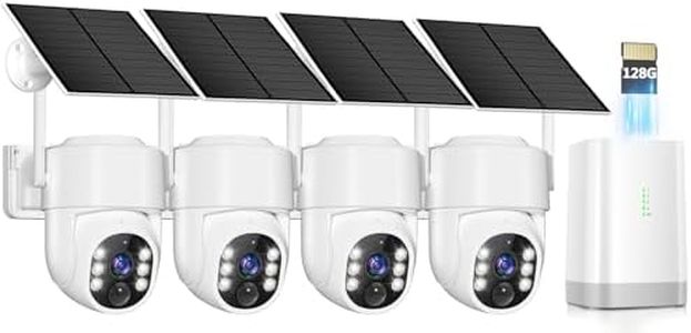 4MP Security Cameras Wireless Outdoor,No Subscription 128GB Local Storage,Solar Powered Cameras For Home Security With 360°PTZ,4 Cam-Kit, Color Night Vision Home Security Camera System,5G & 2.4G,IP66