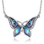 INFUSEU Butterfly Necklace for Women Sterling Silver Choker Neckless Abalone Shell Jewelry Small for Teen Gifts, 16 Inch with 2 Inch Extender