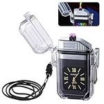 Senbos Electric Lighter with Watch, Creative Waterproof USB Rechargeable Dual Arc Plasma Lighter with Quartz Dial, Portable Windproof Flameless Lighter with Lanyard for Indoor Ourdoor Camping BBQ