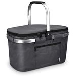 Navaris Insulated Picnic Basket Bag - 27L Collapsible Cooler with Folding Handle - Cool Storage for Food, Drinks, Camping, Shopping, Travel - Grey