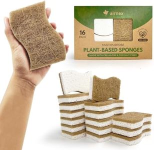 Natural Kitchen Sponges Pack of 16, Cellulose & Coconut Dish Sponge, Walnut Scrubber Sponges, Plate Friendly, No Scratch Eco Dishwashing Sponge for Washing & Cleaning