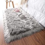 HEQUN Faux Fur Rug, Fluffy Rug, Shaggy Rugs,Faux Sheepskin Rugs Floor Carpet for Bedrooms Living Room Kids Rooms Decor (Grey, 50 X 150 CM Square)