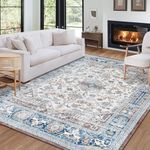 GAOMON Washable Area Rug 9x12 Large Rugs Bohemian Washable Rugs Oriental Rug with Non-Slip Backing, Blue Plant Floral Pattern Vintage Rug for Living Room Bedroom Dining Home Office