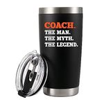 Coach The Man The Myth The Legend Coach Gifts Sports Soccer Football Baseball Basketball Gym Trainor Vacuum Insulated Tumbler (Black, 20 oz)