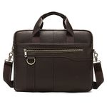 Genuine Leather Briefcase Fits 14 Inch Laptop, Crossbody Messenger Bags Business Travel Commute Handbag for Men Brown