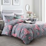 YORKSHIRE BEDDING Duvet Cover Sets Hypoallergenic Brushed Microfiber Double Duvet Set Reversible Soft Printed Duvet Covers with 2 Pillowcases (200 x 200 cm), Grey Bouquet